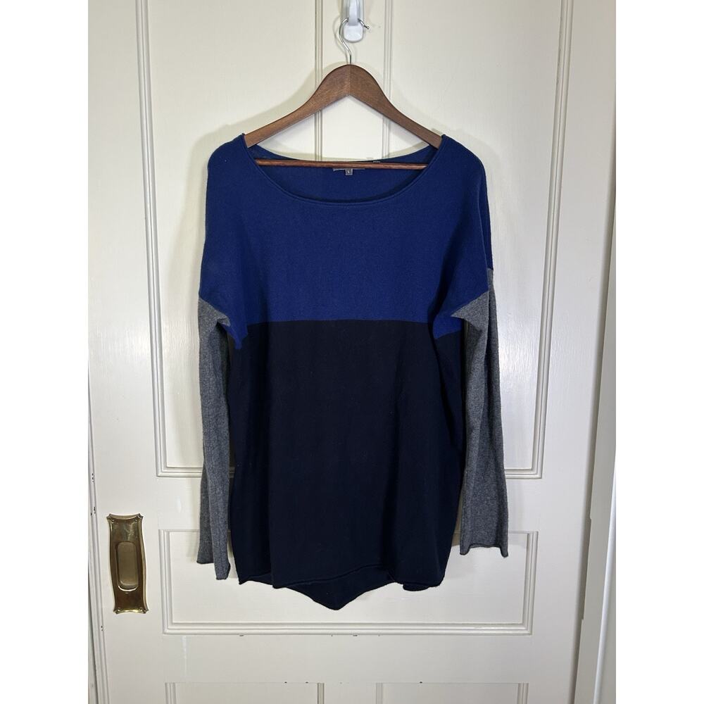 Vince Wool Cashmere Color Block Sweater Womens Size Large Blue Black Classic